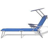 Sun Lounger with Canopy Steel Blue - Front View