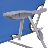 Sun Lounger with Canopy Steel Blue - 45-Degree Angle