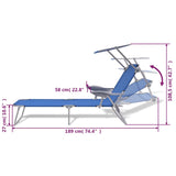Sun Lounger with Canopy Steel Blue - Low Angle