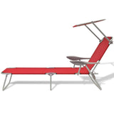 Sun Lounger with Canopy Steel Red - Front View