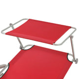 Sun Lounger with Canopy Steel Red - Side View