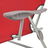 Sun Lounger with Canopy Steel Red - Top-Down View