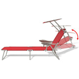 Sun Lounger with Canopy Steel Red - 45-Degree Angle