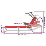 Sun Lounger with Canopy Steel Red - Close-Up Angle