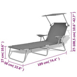 Sun Lounger with Canopy Steel Grey - Low Angle