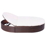 Outdoor Lounge Bed with Cushion Poly Rattan Brown - Top-Down View