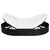 Outdoor Lounge Bed with Cushion Poly Rattan Black - Front View