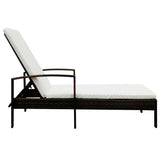 Sun Lounger with Cushion Poly Rattan Brown - Front View