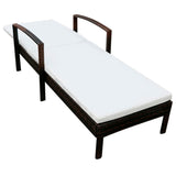 Sun Lounger with Cushion Poly Rattan Brown - Side View