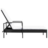 Sun Lounger with Cushion Poly Rattan Black - Front View