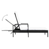 Sun Lounger with Cushion Poly Rattan Black - Top-Down View