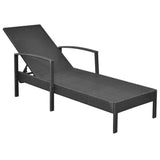 Sun Lounger with Cushion Poly Rattan Black - 45-Degree Angle