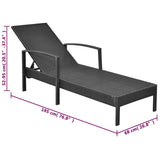 Sun Lounger with Cushion Poly Rattan Black - Rear View