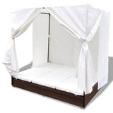 Outdoor Lounge Bed with Curtains Poly Rattan Brown - Top-Down View