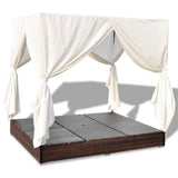 Outdoor Lounge Bed with Curtains Poly Rattan Brown - Low Angle