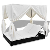 Outdoor Lounge Bed with Curtains Poly Rattan Black - Rear View