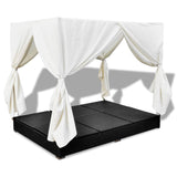 Outdoor Lounge Bed with Curtains Poly Rattan Black - Low Angle