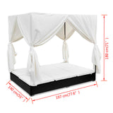 Outdoor Lounge Bed with Curtains Poly Rattan Black - Extra Image