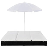 Outdoor Lounge Bed with Umbrella Poly Rattan Black