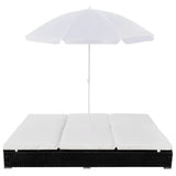 Outdoor Lounge Bed with Umbrella Poly Rattan Black - Front View