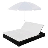 Outdoor Lounge Bed with Umbrella Poly Rattan Black - Side View