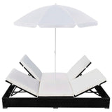 Outdoor Lounge Bed with Umbrella Poly Rattan Black - Top-Down View