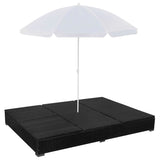 Outdoor Lounge Bed with Umbrella Poly Rattan Black - Rear View