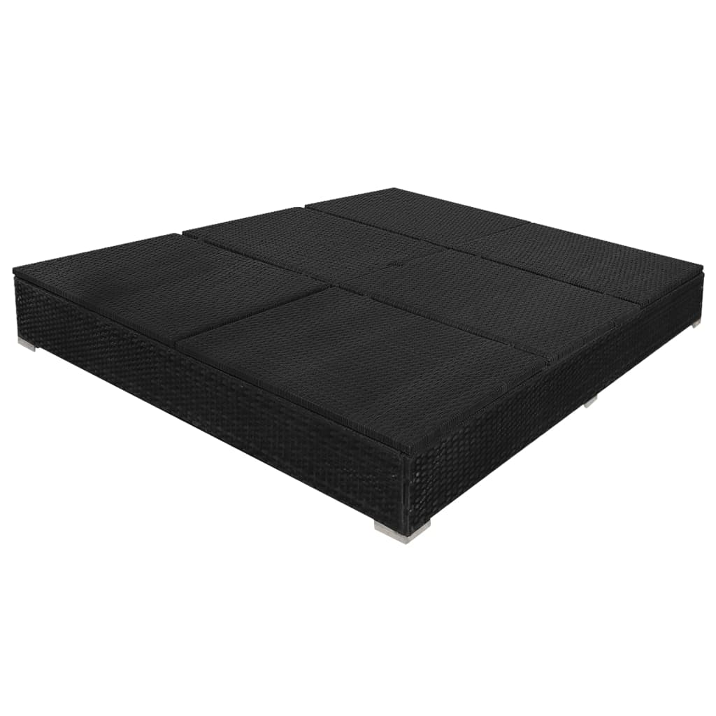 Outdoor Lounge Bed with Umbrella Poly Rattan Black