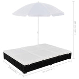 Outdoor Lounge Bed with Umbrella Poly Rattan Black - Low Angle