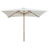 Garden Parasol 200x300 cm Wooden Pole Cream White