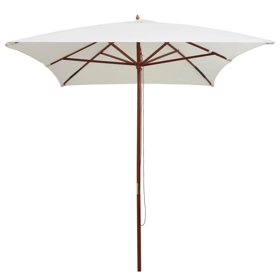 Garden Parasol 200x300 cm Wooden Pole Cream White