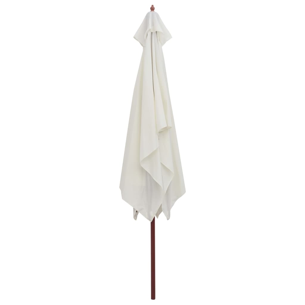 Garden Parasol 200x300 cm Wooden Pole Cream White