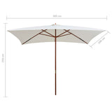 Garden Parasol 200x300 cm Wooden Pole Cream White