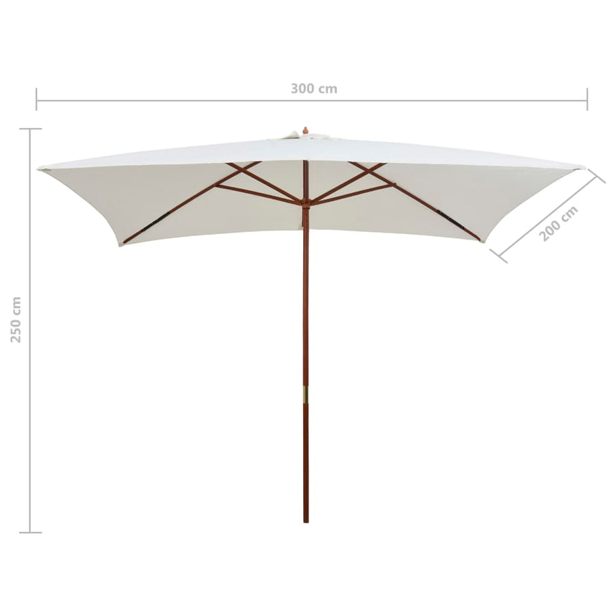 Garden Parasol 200x300 cm Wooden Pole Cream White