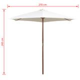 Garden Parasol 270x270 cm Wooden Pole Cream White - Rear View