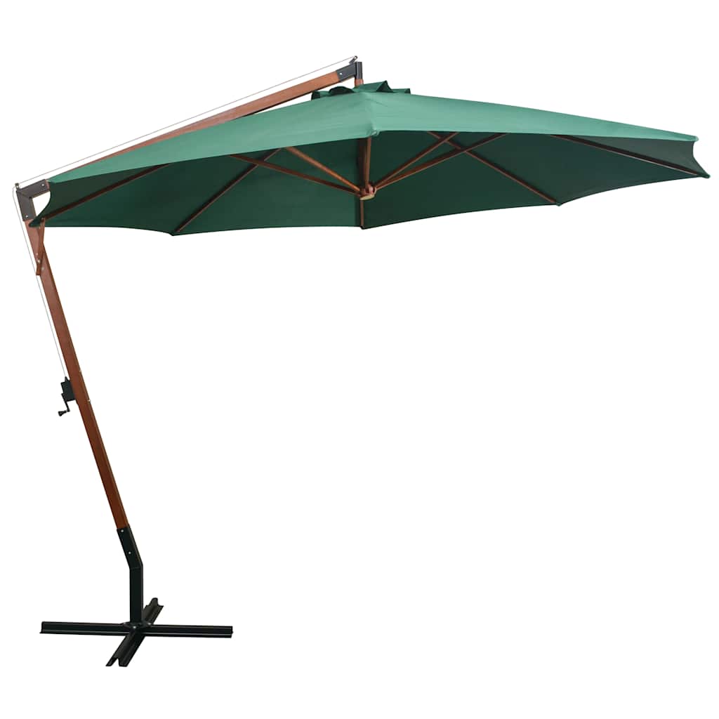 Hanging Garden Parasol 350 cm Wooden Pole Green