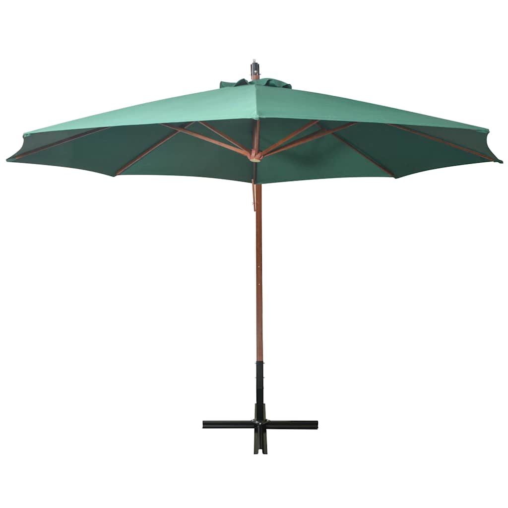 Hanging Garden Parasol 350 cm Wooden Pole Green