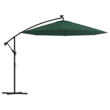 Hanging Garden Parasol with LED Lighting 300 cm Green Metal Pole - Front View