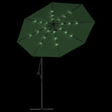 Hanging Garden Parasol with LED Lighting 300 cm Green Metal Pole - Rear View