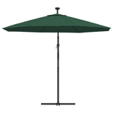 Hanging Garden Parasol with LED Lighting 300 cm Green Metal Pole - Close-Up Angle