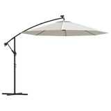 Hanging Garden Parasol with LED Lighting 300 cm Sand Metal Pole - Front View