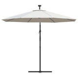 Hanging Garden Parasol with LED Lighting 300 cm Sand Metal Pole - Close-Up Angle