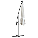 Hanging Garden Parasol with LED Lighting 300 cm Sand Metal Pole - Low Angle