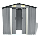 Garden Storage Shed Grey Metal 204x132x186 cm - Front View