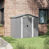 Garden Storage Shed Grey Metal 204x132x186 cm - Side View