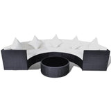 6 Piece Garden Lounge Set with Cushions Poly Rattan Black - Front View
