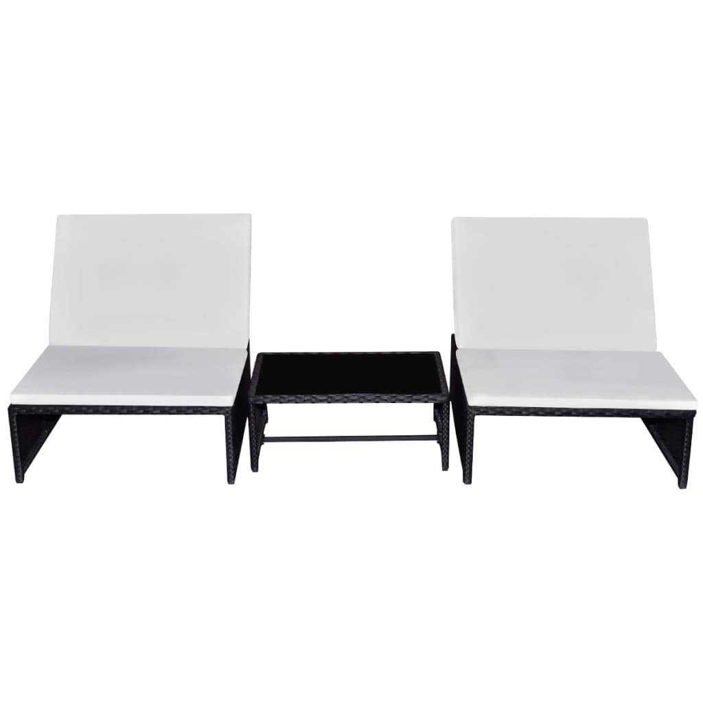 Reclining Garden Chairs 2 pcs with Table Black Poly Rattan