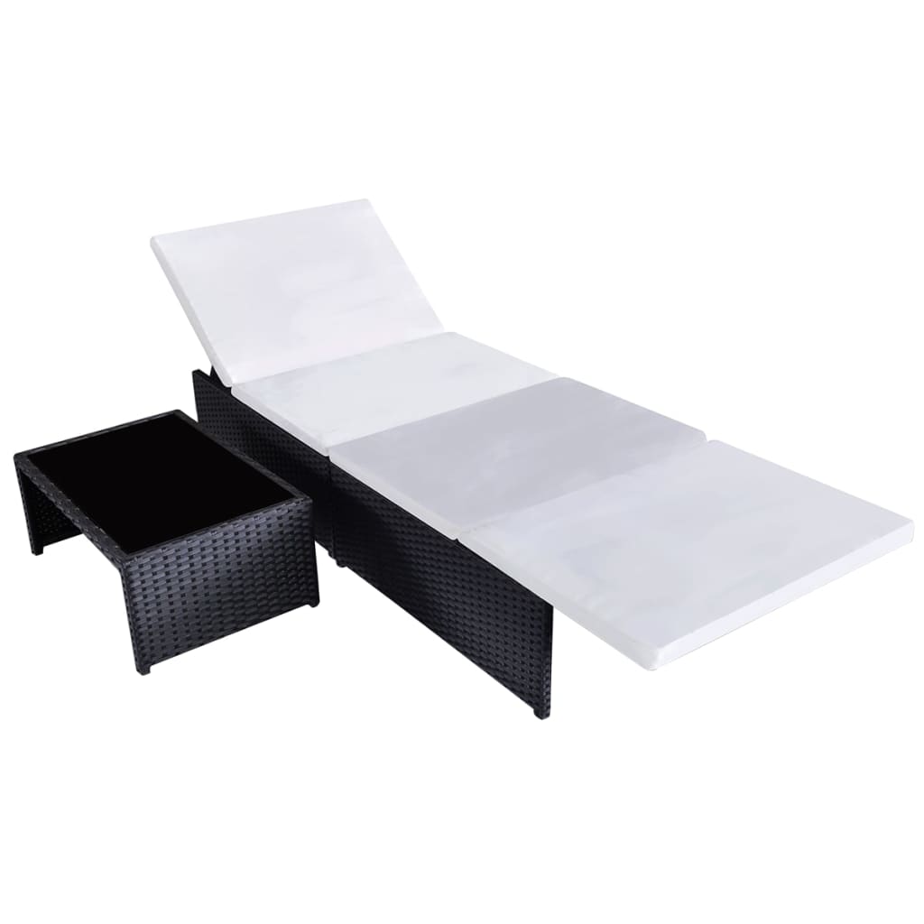 Reclining Garden Chairs 2 pcs with Table Black Poly Rattan