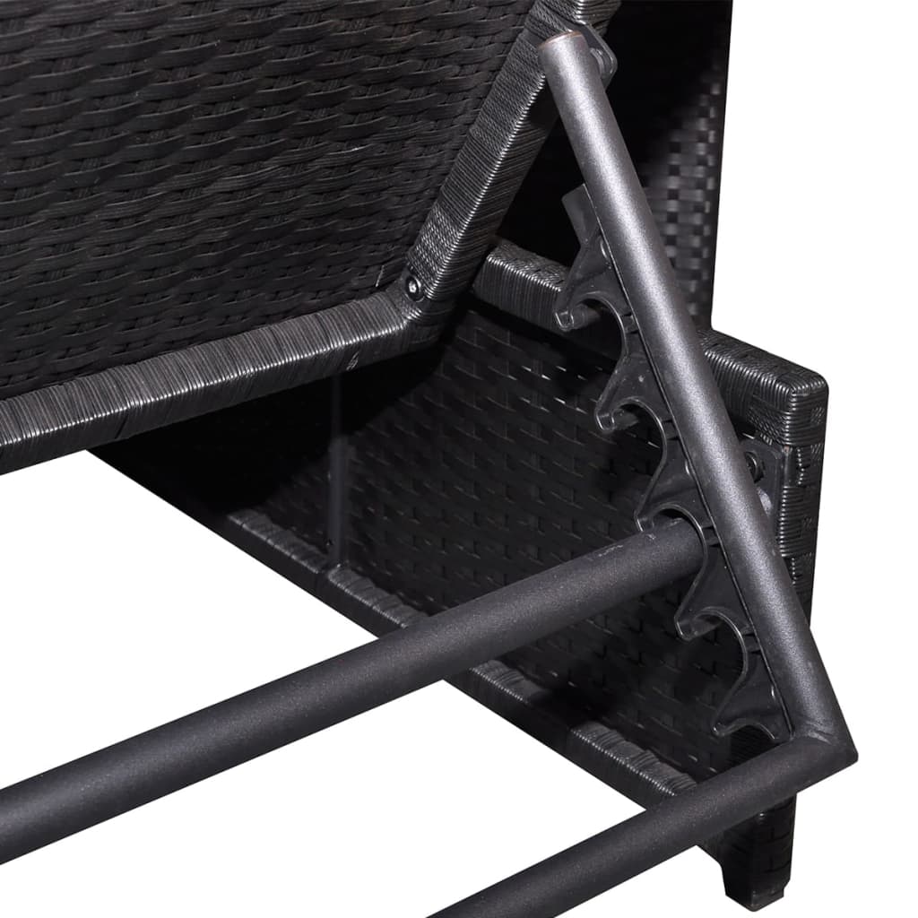 Reclining Garden Chairs 2 pcs with Table Black Poly Rattan