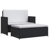 2 Piece Garden Lounge Set with Cushions Poly Rattan Black - Front View